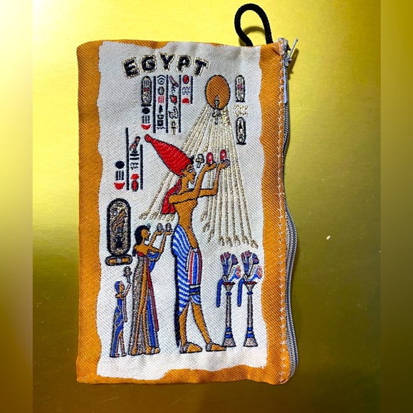 EGYPTIAN COIN PURSE PHARAOH THEMED CARD ORGANIZER 4”x6” ZIPPER TOP - Picture 2 of 14